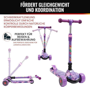 Kinderroller mit LED Leuchträdern, Klappbar Tretroller 3 - 12 Jahre, Höhenverstellbar Scooter für Mädchen & Jungen, Roller Kinder mit Rutschfesten Griffen & Hinterradbremse - Europebazar