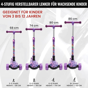Kinderroller mit LED Leuchträdern, Klappbar Tretroller 3 - 12 Jahre, Höhenverstellbar Scooter für Mädchen & Jungen, Roller Kinder mit Rutschfesten Griffen & Hinterradbremse - Europebazar