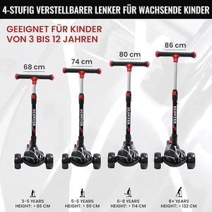 Kinderroller mit LED Leuchträdern, Klappbar Tretroller 3 - 12 Jahre, Höhenverstellbar Scooter für Mädchen & Jungen, Roller Kinder mit Rutschfesten Griffen & Hinterradbremse - Europebazar