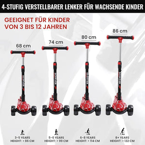 Kinderroller mit LED Leuchträdern, Klappbar Tretroller 3 - 12 Jahre, Höhenverstellbar Scooter für Mädchen & Jungen, Roller Kinder mit Rutschfesten Griffen & Hinterradbremse - Europebazar