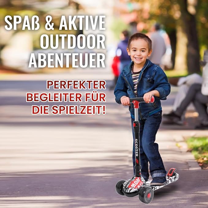 Kinderroller mit LED Leuchträdern, Klappbar Tretroller 3 - 12 Jahre, Höhenverstellbar Scooter für Mädchen & Jungen, Roller Kinder mit Rutschfesten Griffen & Hinterradbremse - Europebazar