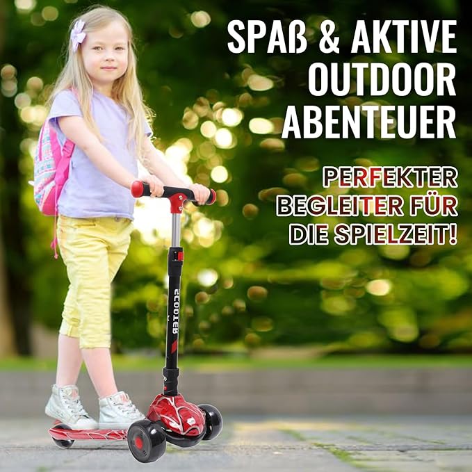 Kinderroller mit LED Leuchträdern, Klappbar Tretroller 3 - 12 Jahre, Höhenverstellbar Scooter für Mädchen & Jungen, Roller Kinder mit Rutschfesten Griffen & Hinterradbremse - Europebazar