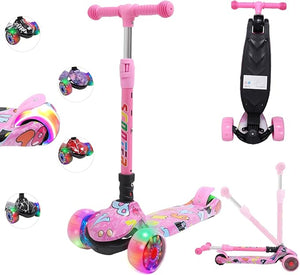 Kinderroller mit LED Leuchträdern, Klappbar Tretroller 3 - 12 Jahre, Höhenverstellbar Scooter für Mädchen & Jungen, Roller Kinder mit Rutschfesten Griffen & Hinterradbremse - Europebazar