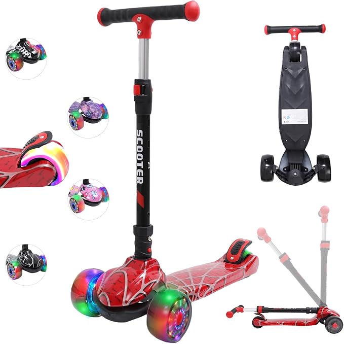Kinderroller mit LED Leuchträdern, Klappbar Tretroller 3 - 12 Jahre, Höhenverstellbar Scooter für Mädchen & Jungen, Roller Kinder mit Rutschfesten Griffen & Hinterradbremse - Europebazar