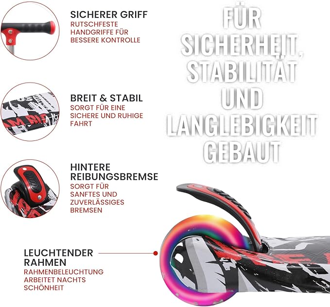 Kinderroller mit LED Leuchträdern, Klappbar Tretroller 3 - 12 Jahre, Höhenverstellbar Scooter für Mädchen & Jungen, Roller Kinder mit Rutschfesten Griffen & Hinterradbremse - Europebazar