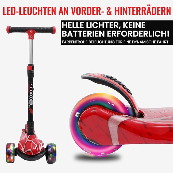 Kinderroller mit LED Leuchträdern, Klappbar Tretroller 3 - 12 Jahre, Höhenverstellbar Scooter für Mädchen & Jungen, Roller Kinder mit Rutschfesten Griffen & Hinterradbremse - Europebazar
