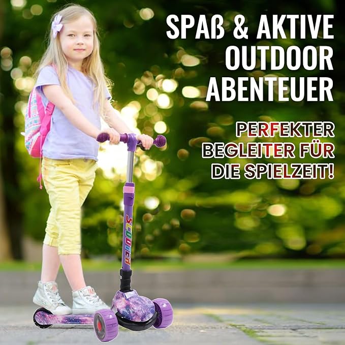 Kinderroller mit LED Leuchträdern, Klappbar Tretroller 3 - 12 Jahre, Höhenverstellbar Scooter für Mädchen & Jungen, Roller Kinder mit Rutschfesten Griffen & Hinterradbremse - Europebazar