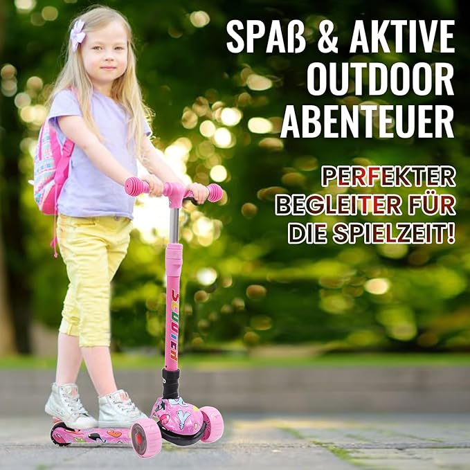 Kinderroller mit LED Leuchträdern, Klappbar Tretroller 3 - 12 Jahre, Höhenverstellbar Scooter für Mädchen & Jungen, Roller Kinder mit Rutschfesten Griffen & Hinterradbremse - Europebazar