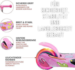 Kinderroller mit LED Leuchträdern, Klappbar Tretroller 3 - 12 Jahre, Höhenverstellbar Scooter für Mädchen & Jungen, Roller Kinder mit Rutschfesten Griffen & Hinterradbremse - Europebazar