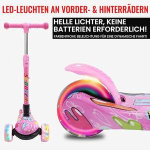Kinderroller mit LED Leuchträdern, Klappbar Tretroller 3 - 12 Jahre, Höhenverstellbar Scooter für Mädchen & Jungen, Roller Kinder mit Rutschfesten Griffen & Hinterradbremse - Europebazar