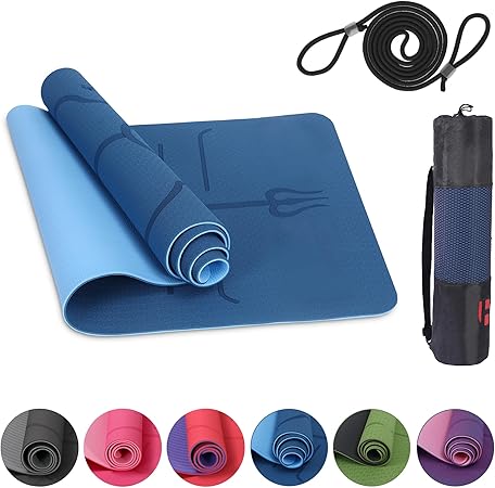 Premium Yogamatte Rutschfest 183x61 cm - Ökologische Sportmatte für Pilates & Yoga - Inkl. Tragegurt und Tasche - Ideal für Fitness & Gymnastik - Reise - Freundlich - Airex - kompatibel - Europebazar