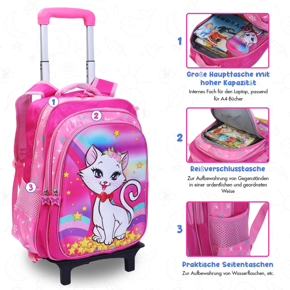 Schulrucksack Mädchen 3 in 1 Katze - Europebazar