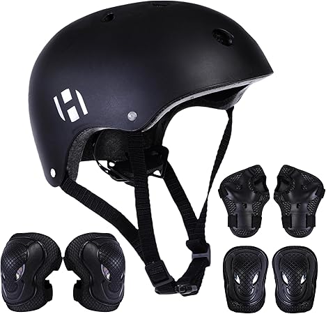 Verstellbarer Kinderfahrradhelm & 6 - teiliges Schützer - Set - Ventiliert, Knie - , Ellbogen - , Handgelenkschützer, 8 - 13 Jahre, Mädchen & Jungen, Fahrrad, Roller, Klettern, Skateboard - Europebazar