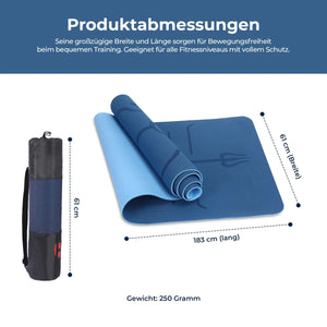 Yogamatte Rutschfest 183x61 cm - Ökologische Sportmatte für Fitness & Gymnastik