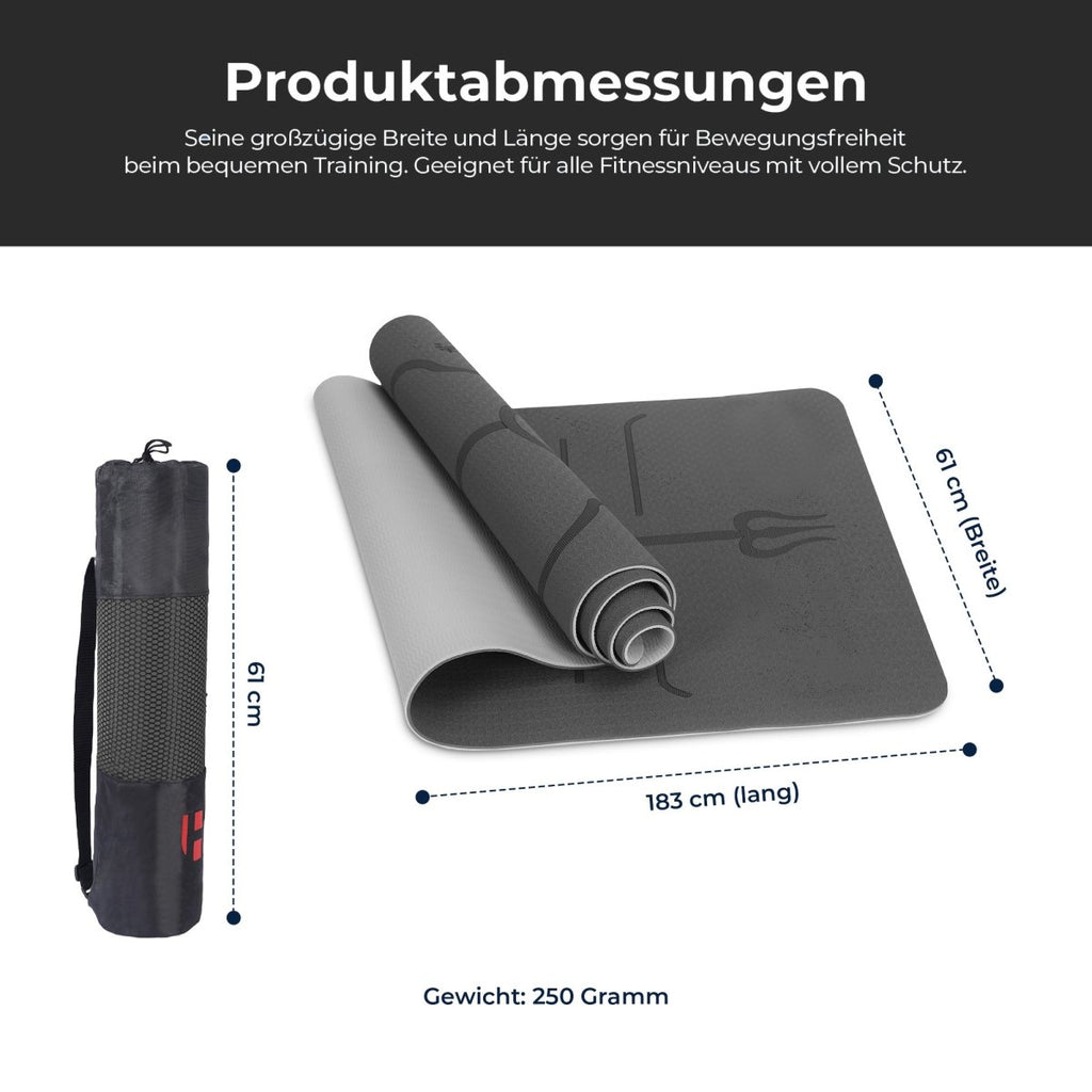 Yogamatte Rutschfest 183x61 cm - Ökologische Sportmatte für Fitness & Gymnastik - Europebazar