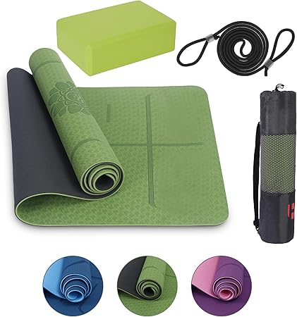 Yogamatte Satz inklusive Yogablöcke - Rutschfeste Gepolsterte Trainingsmatte für Fitness Inklusive Yogagurt und Tasche - 2er Set YogaBlöcke Unterstützung für Pilates,Meditation,Erholung - Europebazar