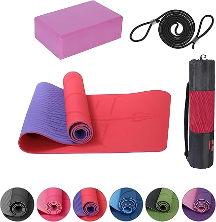 Yogamatte Satz inklusive Yogablöcke - Rutschfeste Gepolsterte Trainingsmatte für Fitness Inklusive Yogagurt und Tasche - 2er Set YogaBlöcke Unterstützung für Pilates,Meditation,Erholung - Europebazar