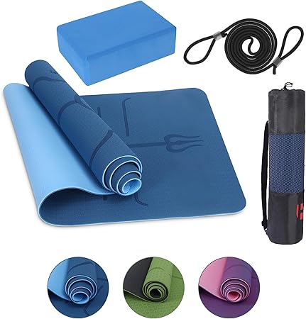 Yogamatte Satz inklusive Yogablöcke - Rutschfeste Gepolsterte Trainingsmatte für Fitness Inklusive Yogagurt und Tasche - 2er Set YogaBlöcke Unterstützung für Pilates,Meditation,Erholung - Europebazar