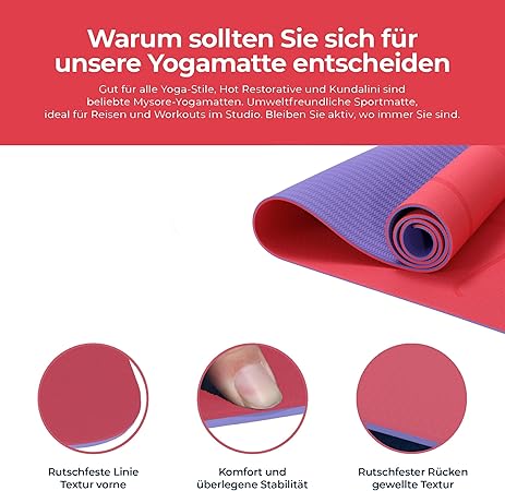 Yogamatte Satz inklusive Yogablöcke - Rutschfeste Gepolsterte Trainingsmatte für Fitness Inklusive Yogagurt und Tasche - 2er Set YogaBlöcke Unterstützung für Pilates,Meditation,Erholung - Europebazar