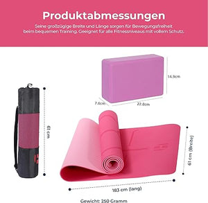 Yogamatte Satz inklusive Yogablöcke - Rutschfeste Gepolsterte Trainingsmatte für Fitness Inklusive Yogagurt und Tasche - 2er Set YogaBlöcke Unterstützung für Pilates,Meditation,Erholung - Europebazar