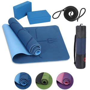 Habib Yogamatte Satz inklusive Yogablöcke - Rutschfeste Gepolsterte Trainingsmatte für Fitness Inklusive Yogagurt und Tasche - 2er Set YogaBlöcke Unterstützung für Pilates,Meditation,Erholung